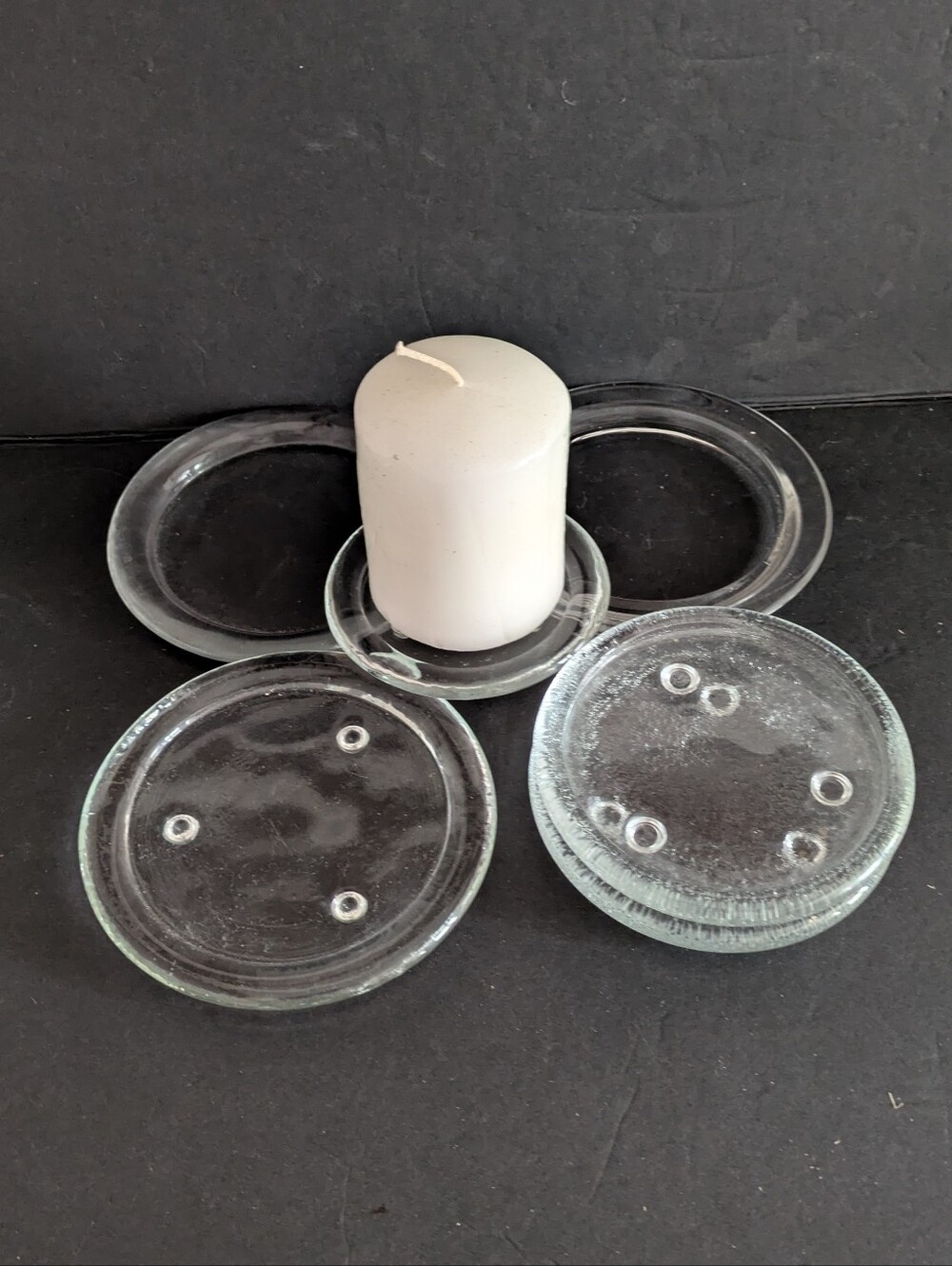 Glass Clear & Frosted Candle or Plant Plates Bundle 6